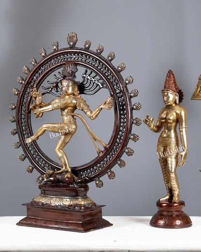 Brass Lord Shiva & Sivagami Parvati Utsava Murti Pair – Dual Tone Divine Sculpture Set 22 inch