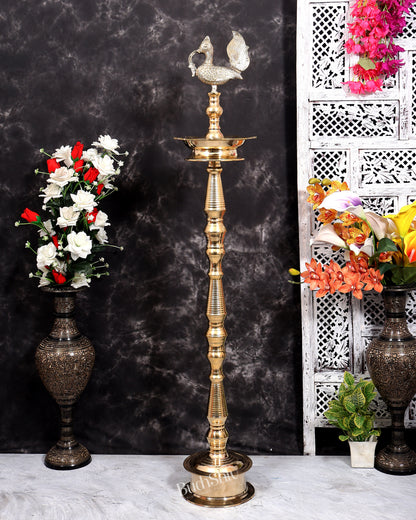 Brass Large Peacock Samai Inauguration Lamp (Pair) 54 inch