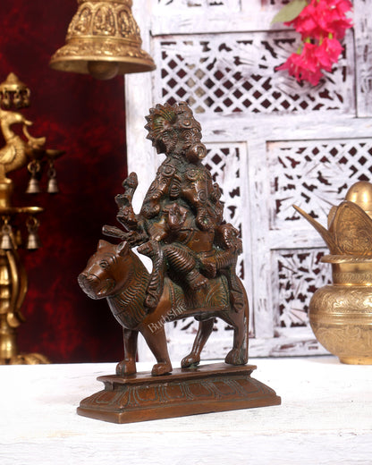 Brass Statue of Panchmukhi Heramba Ganesha - 9" Antique copper tone