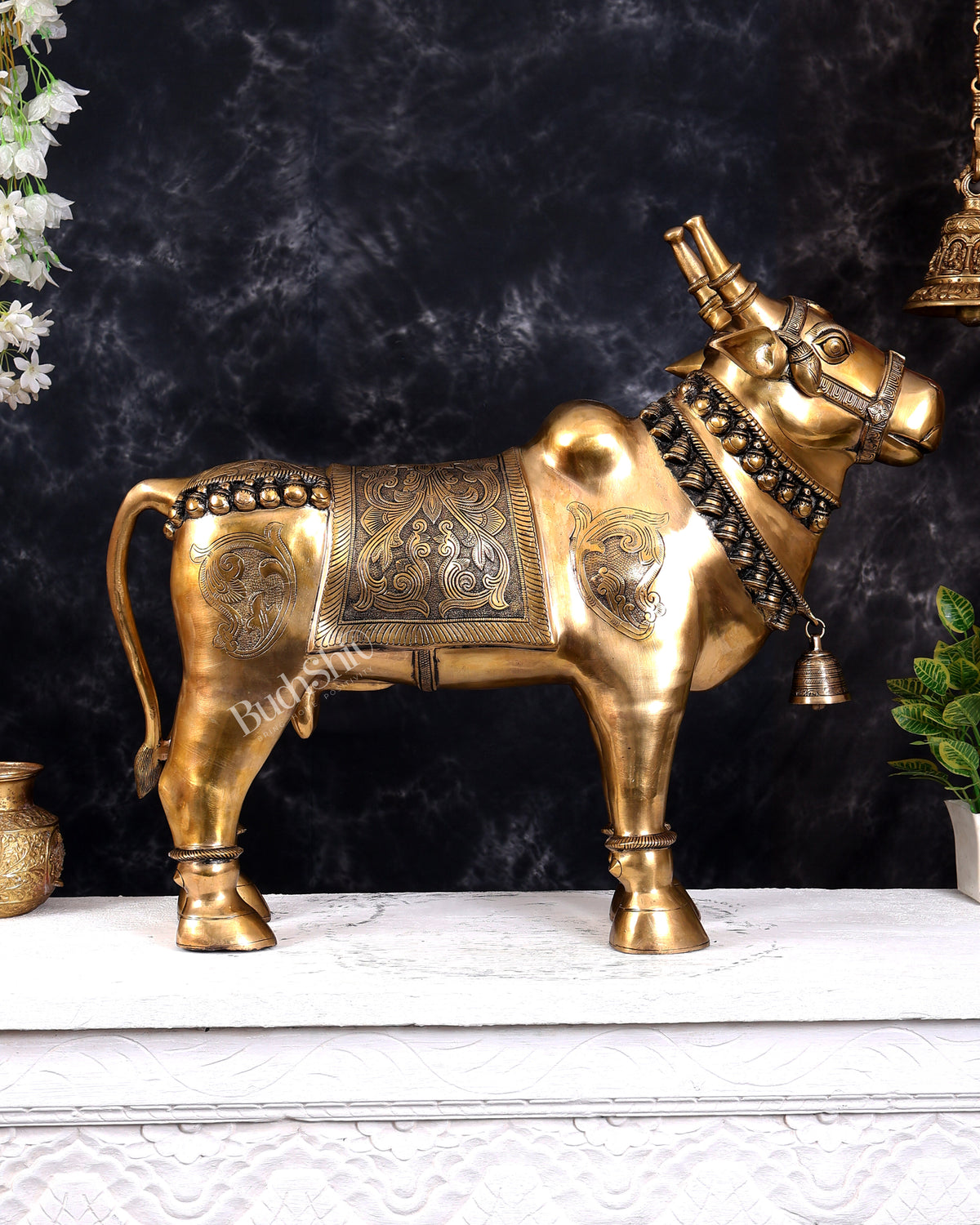 Brass Large Standing Nandi with Tongue Out — Rare Auspicious Form 30 inch