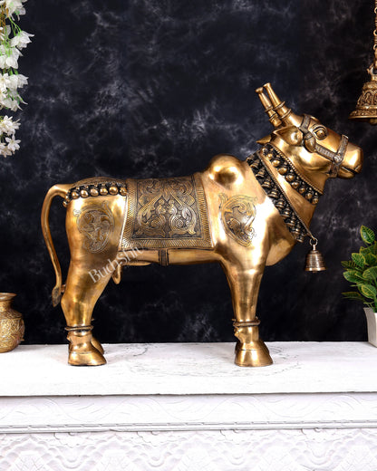Brass Large Standing Nandi with Tongue Out — Rare Auspicious Form 30 inch