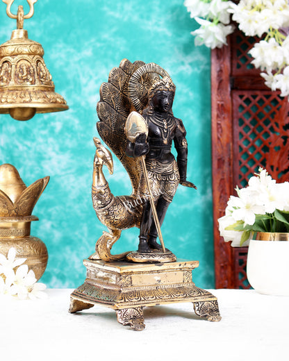 Lord Murugan Kartikeya Kumaraswamy Brass Statue 12 inch black tone