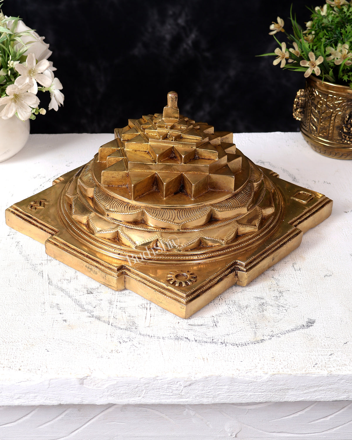 Brass Large Meru Shri Yantra — Heavy Solid 9.5 inch