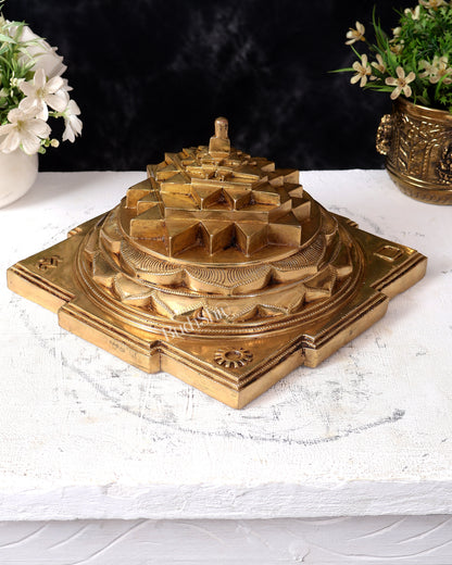 Brass Large Meru Shri Yantra — Heavy Solid 9.5 inch