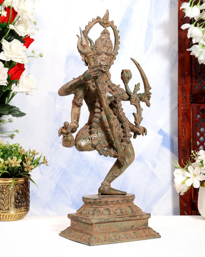 Indonesian Bronze Rare Dancing Mahakali Ma Statue | Height: 16.5 inch earthy patina