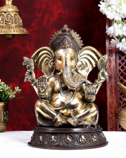 Unique Brass Handcrafted Ganesha with Ashtavinayaka Carvings – Dual Tone Finish 12 inch