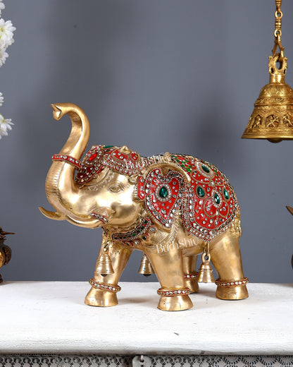 Brass Maharaja Elephant Showpiece – Rajasthani Meenakari & Stone Work Royal Décor (15 Inch wide)