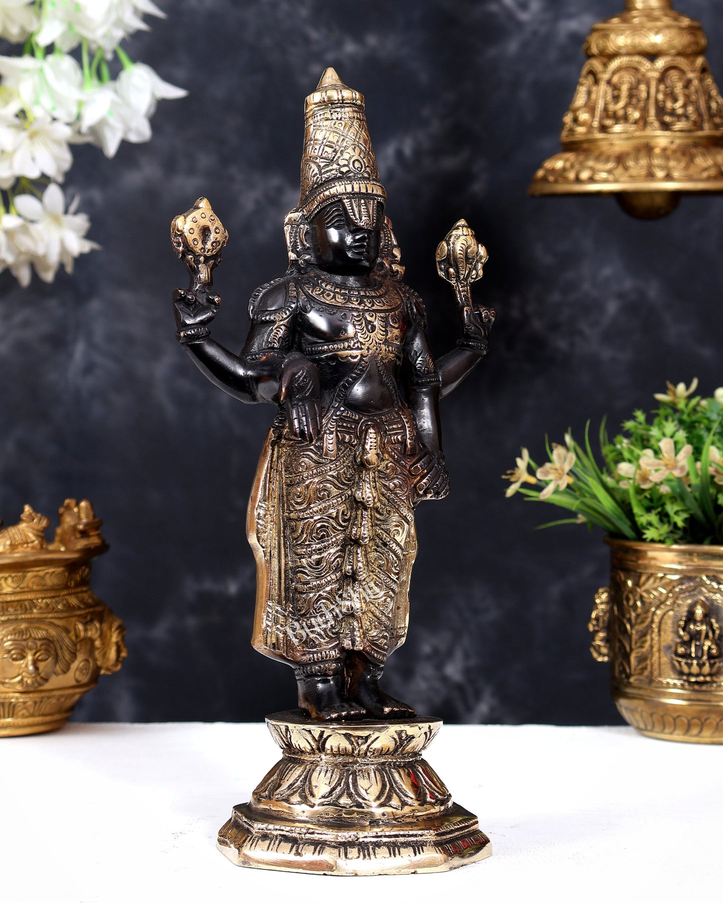 Brass Tirupati Balaji Statue | 12 inch black finish