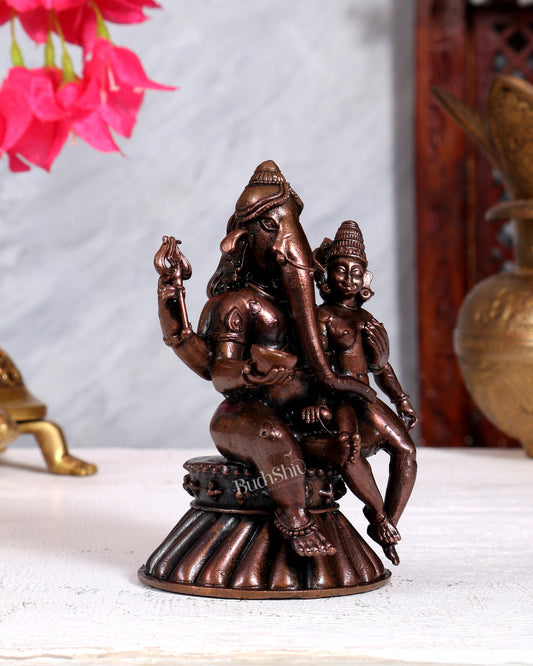 Pure Copper Uchchista Ganapati Idol | Handcrafted Copper Tantric Ganesha | Sacred Copper Sculpture 4 inch