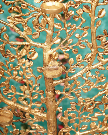 Pure Brass Large Kalpavriksha Tree with Birds & Diyas/T-Light Holders 50 inch