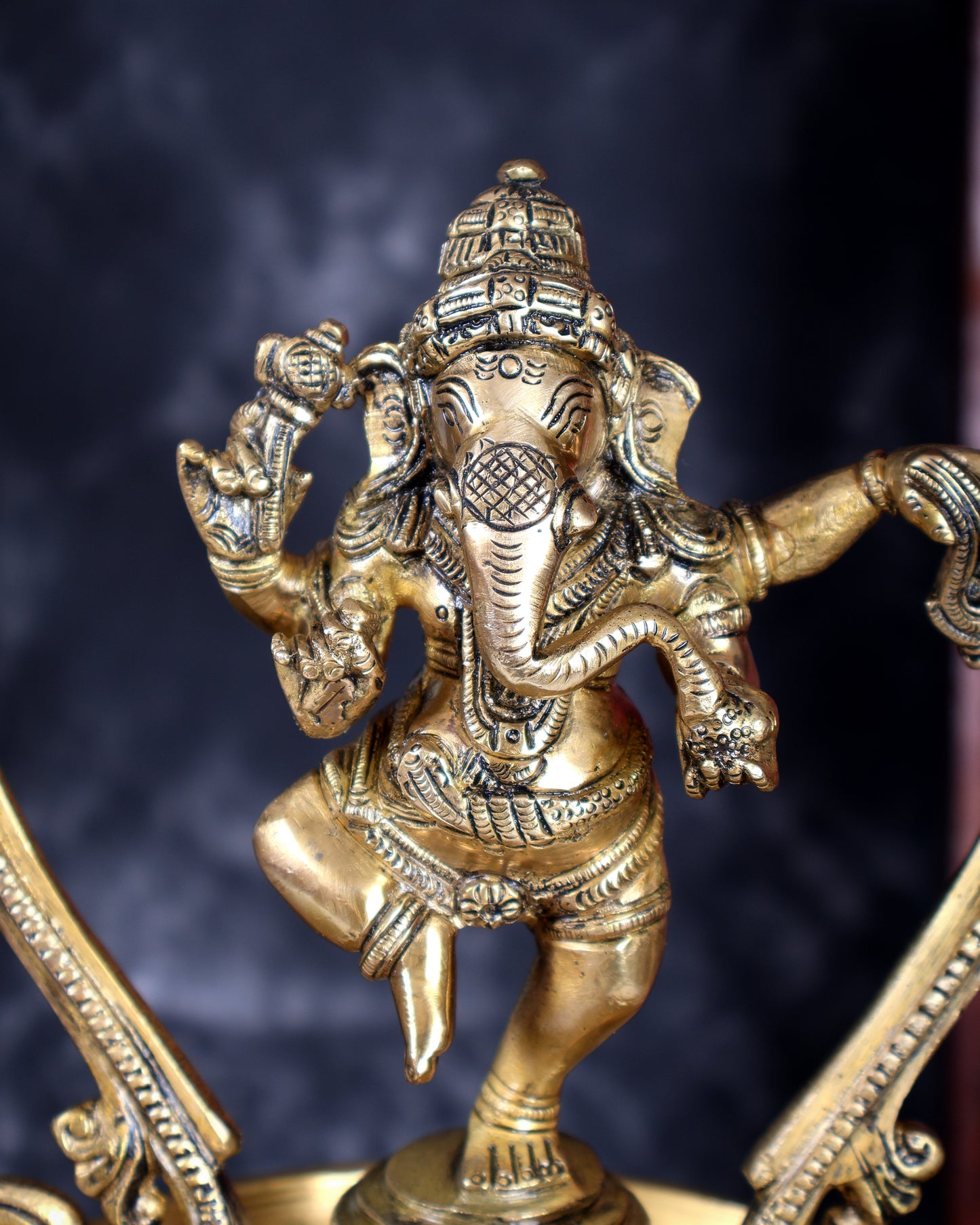 Brass Dancing Ganesha Oil Lamp – Vintage Hanging Deepam with Chain 38 inch