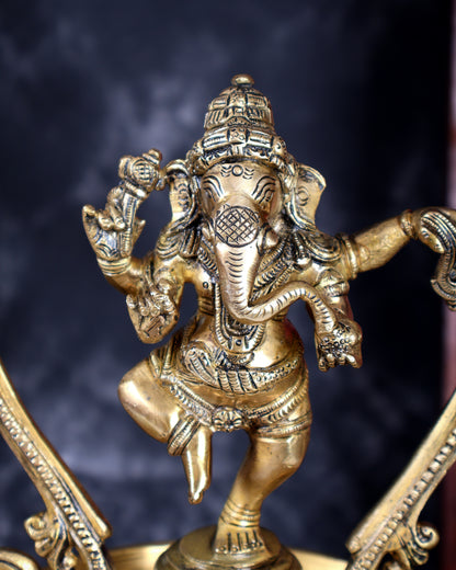 Brass Dancing Ganesha Oil Lamp – Vintage Hanging Deepam with Chain 38 inch