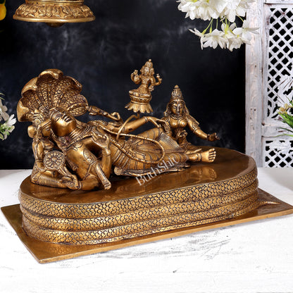 Brass Ananta Shayana Vishnu on Sheshanaag with Bhudevi, Sridevi & Brahma 15.5 inch wide