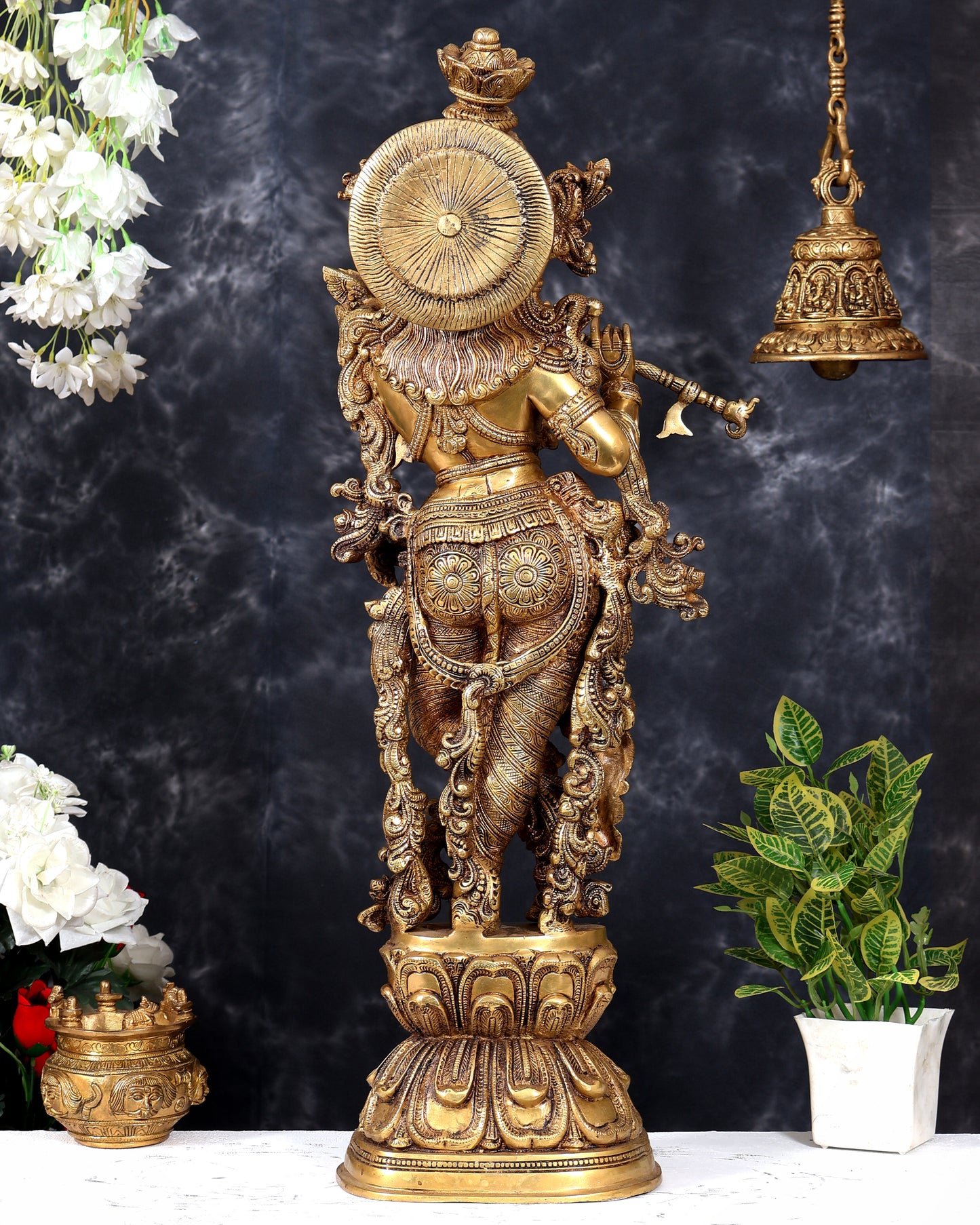 Brass Superfine Krishna Statue - 30" Original enhanced carvings