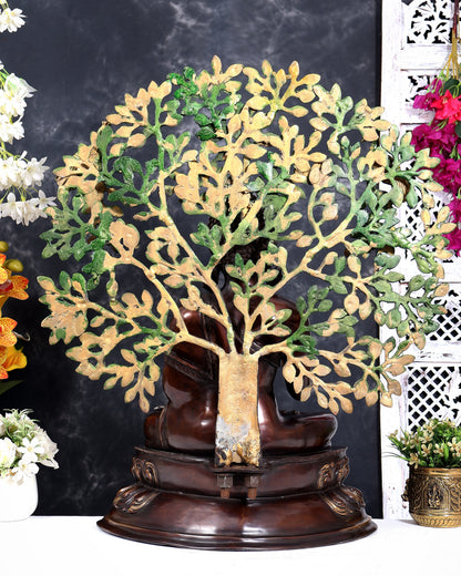 Brass Buddha with Kalpavriksha Tree — Three-Tone Heat-Treated Finish 26 inch