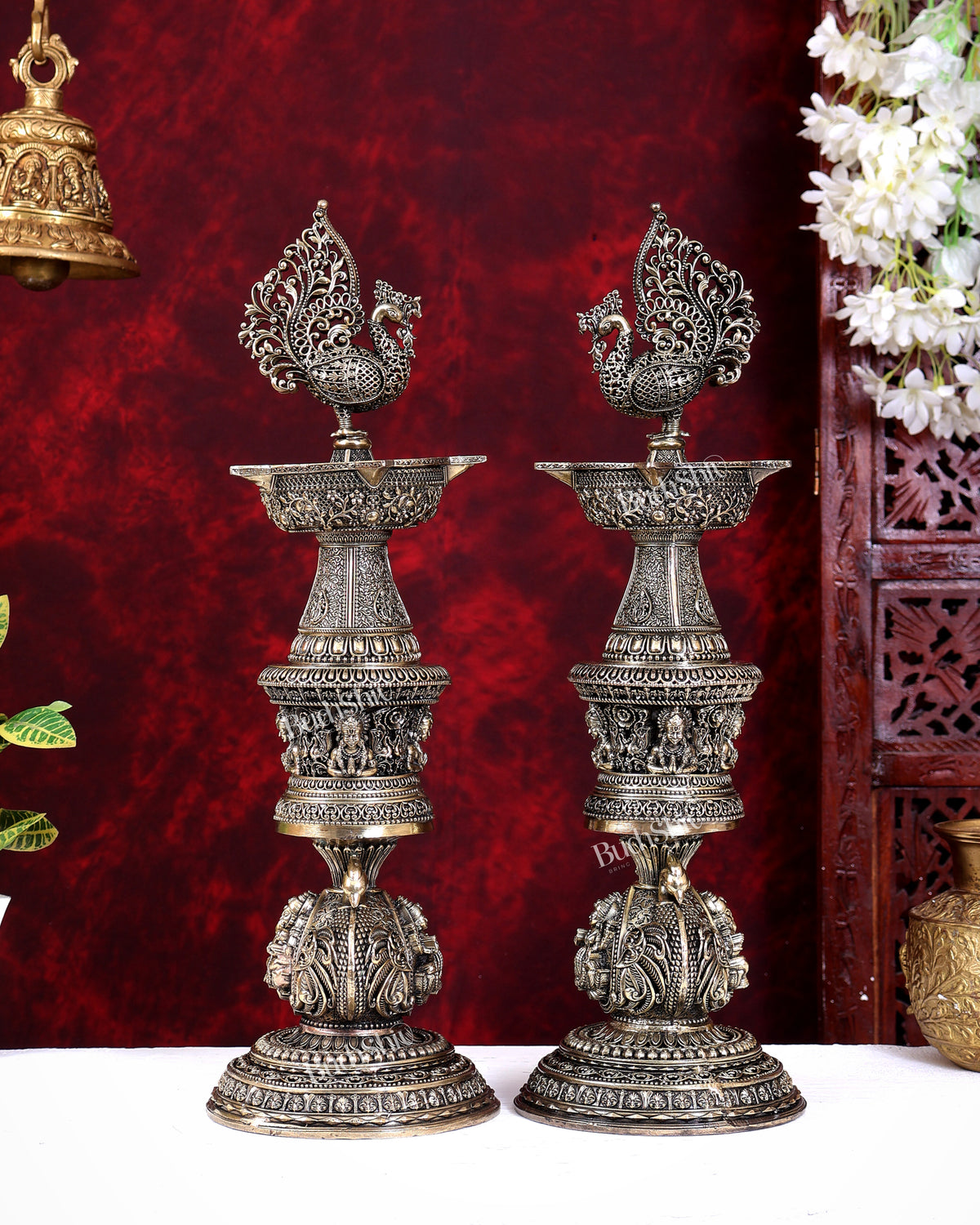 Brass Superfine Peacock Annam Pakshi Oil Lamp — Large Size 19 inch