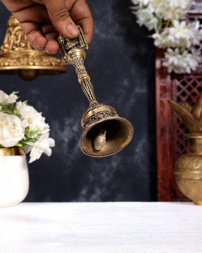 Brass Tirupati Balaji Hand Bell | Pure Brass Venkateswara Temple Bell 7 inch