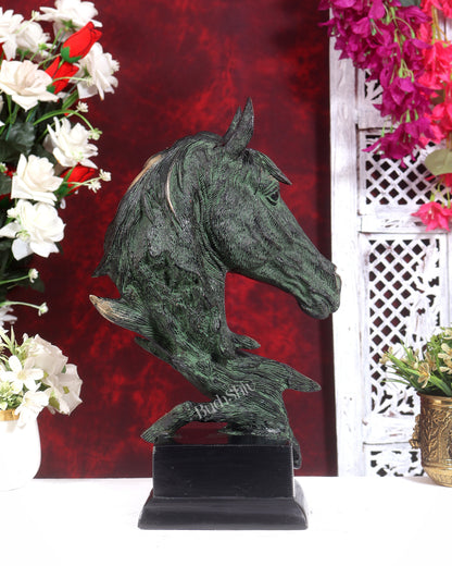 Brass Horse Face Decorative Showpiece (15 Inch) black and green