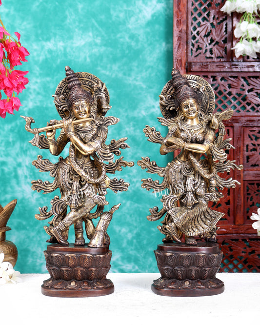 Brass Radha Krishna Idol Pair – Dual Tone Finish 16 inch
