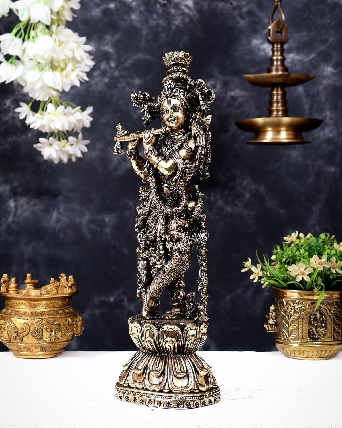Brass Superfine Lord Krishna Idol | Intricately Handcrafted Divine Sculpture 15 inch (38 cm)