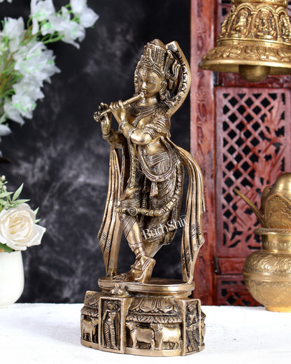 Unique Brass Lord Krishna Statue with Long Matted Hair – Handcrafted Divine Sculpture 12 inch