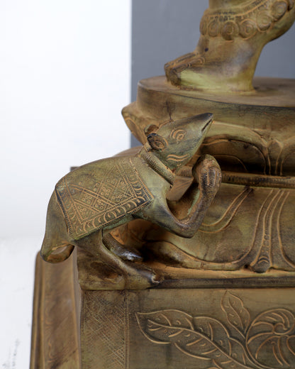 Large Brass Dancing Ganesha Statue – Green Verdigris Patina Finish Handcrafted Temple Sculpture 29 inch