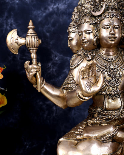 Brass Pashupatinath Sadashiv with Parvati — Chola-Inspired Sculpture 24 inch