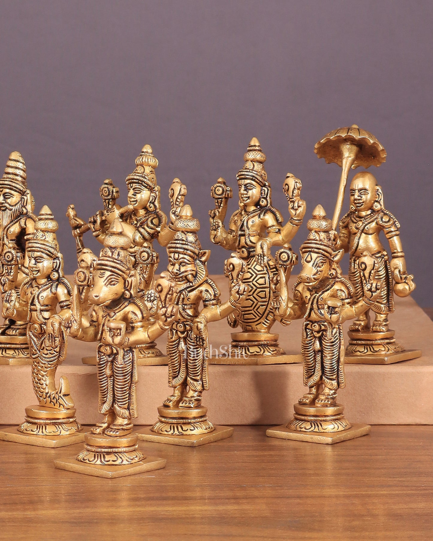 Vishnu Dashavatar Pure Brass Superfine Idols Set 4.5 inch