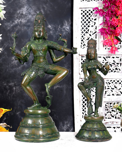 Brass Shiva and Parvati Dancing statues – 22 inch green patina