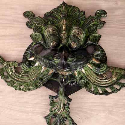 Brass Large kirtimukha Yali wall hanging face Nazarbattu 18" Black and green vintage
