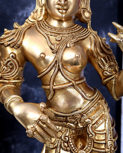 Brass Ardhanarishwara — Half Shiva Half Parvati Sculpture, Fine Carvings 31 inch tall