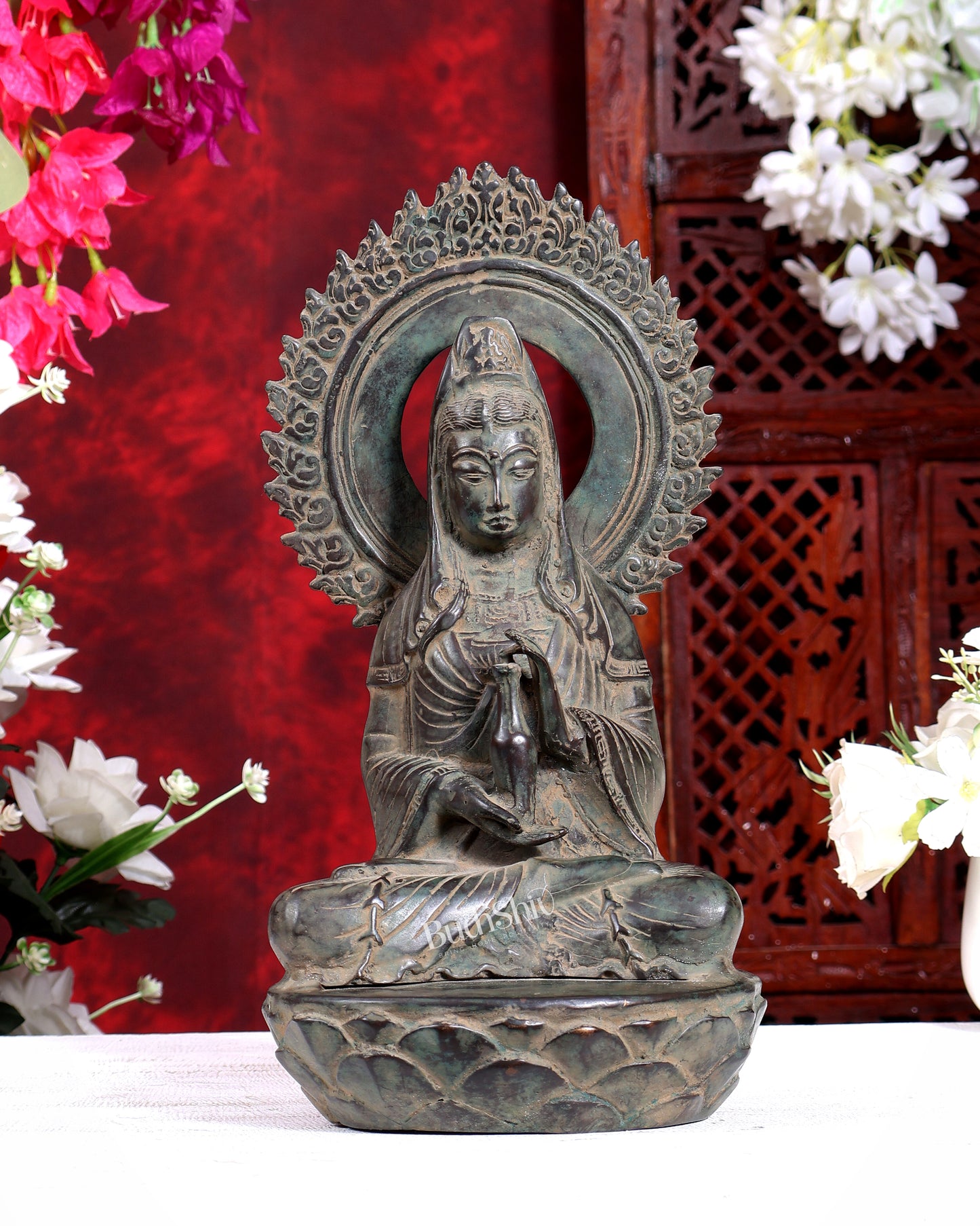 Balinese Bronze Guanyin Bodhisattva Statue | 12 inch