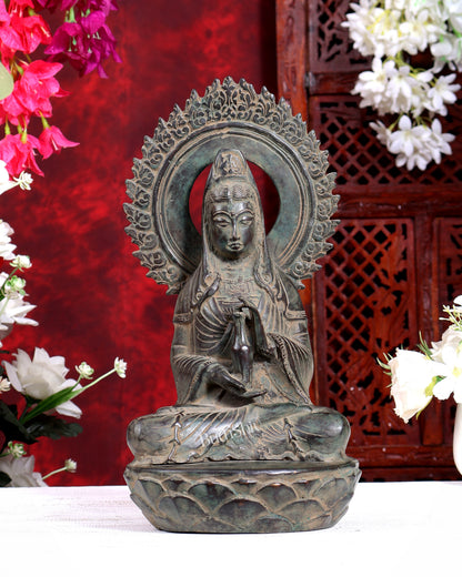 Balinese Bronze Guanyin Bodhisattva Statue | 12 inch