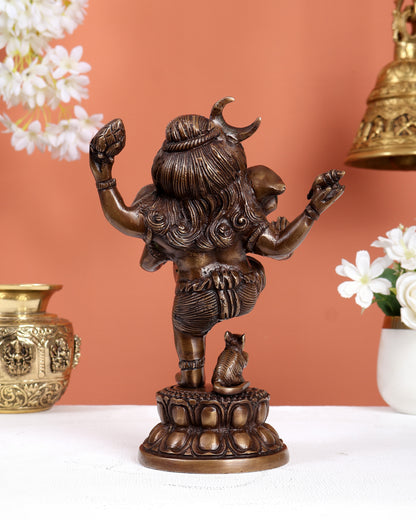 Brass Dancing Baby Ganesha Idol – Antique Burnt Brass Tone Statue (8.5 Inches)
