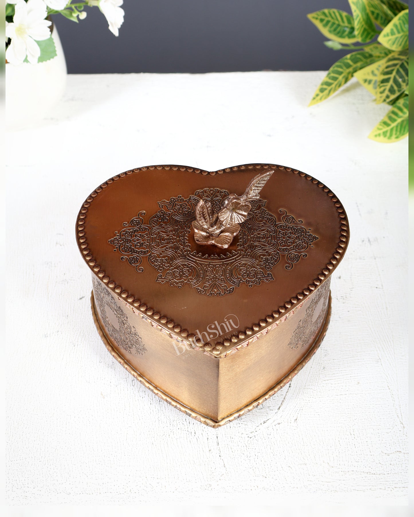 Brass Heart Shaped Multipurpose Storage & Gift Box – Matte Antique Finish lightweight