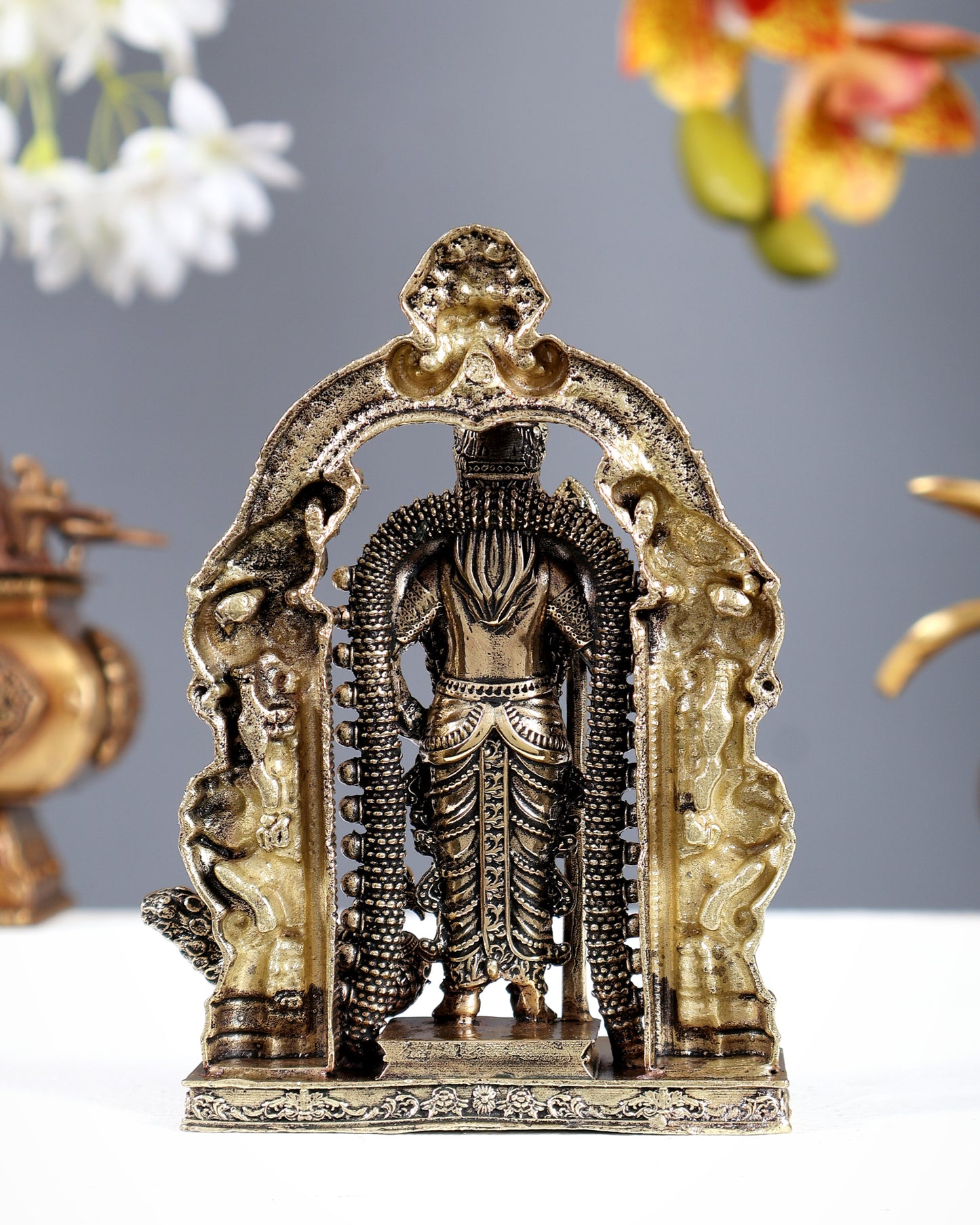 Brass Superfine Murugan Subramanya Swamy Idol with Prabhavali – Intricate Kartikeya Statue (5 Inches)