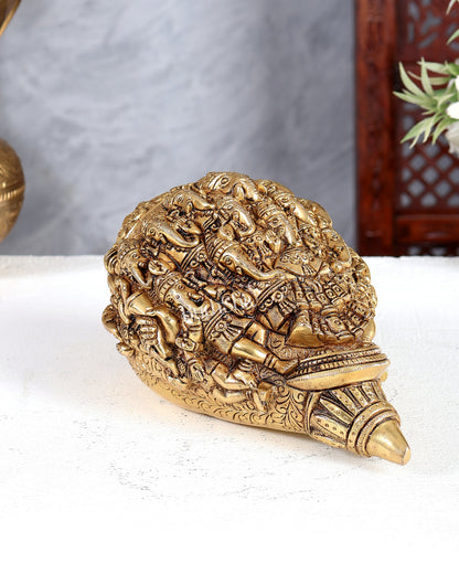 Brass Mahaganapati Shankh – Intricately Detailed Auspicious Lord Ganesha Conch Sculpture 8.5 inch