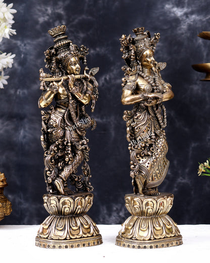 Brass Superfine Radha Krishna Idol Pair – Intricately Handcrafted Divine Sculpture (15 Inches)