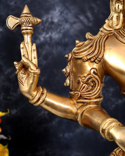 Brass Ardhanarishwara — Half Shiva Half Parvati Sculpture, Fine Carvings 31 inch tall