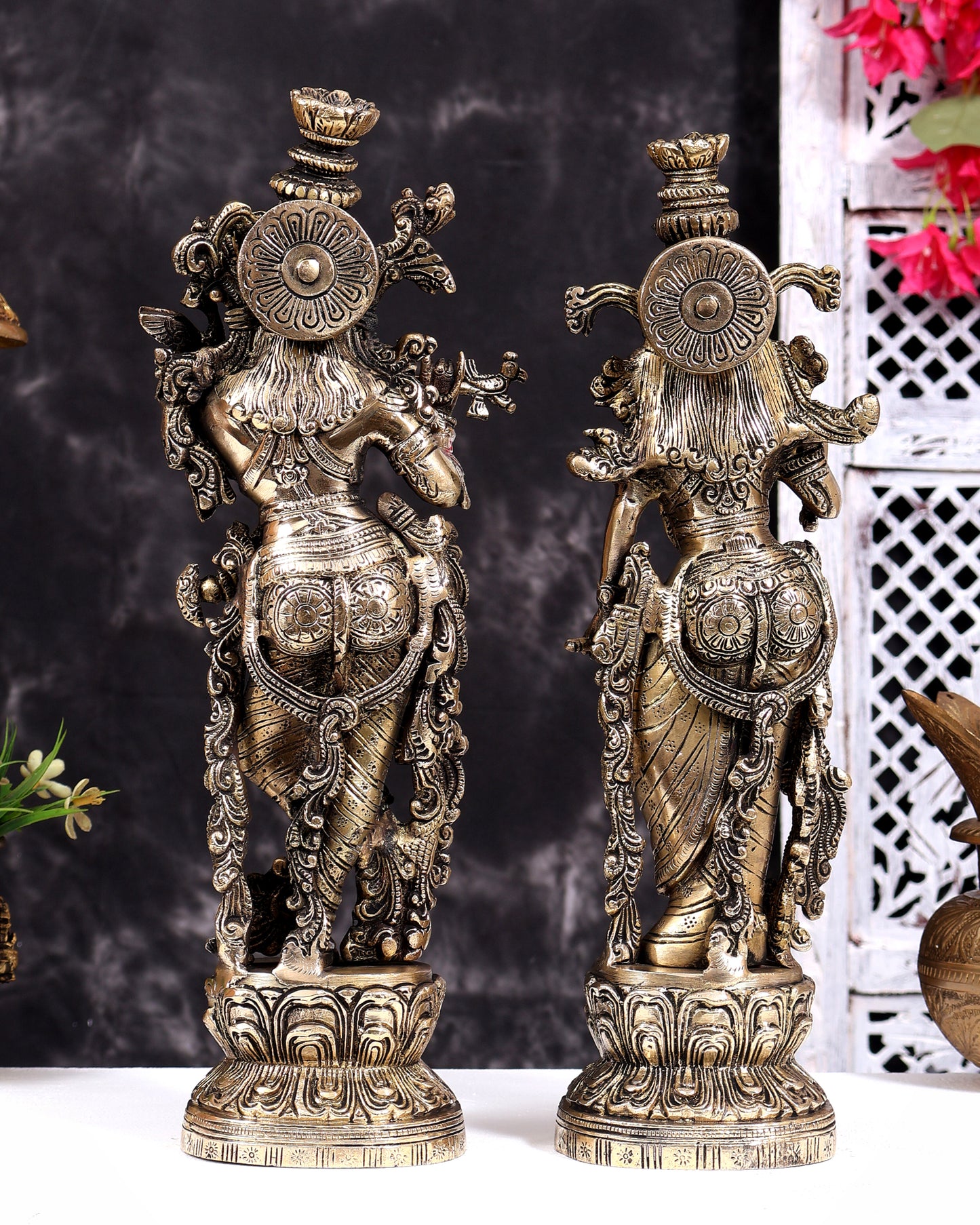 Brass Radha Krishna Statues 14 inch Charcoal tone gloss