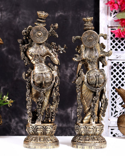Brass Radha Krishna Statues 14 inch Charcoal tone gloss