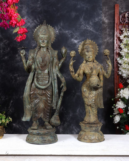 Balinese Bronze Vishnu & Lakshmi Standing Idol Pair 33 inch