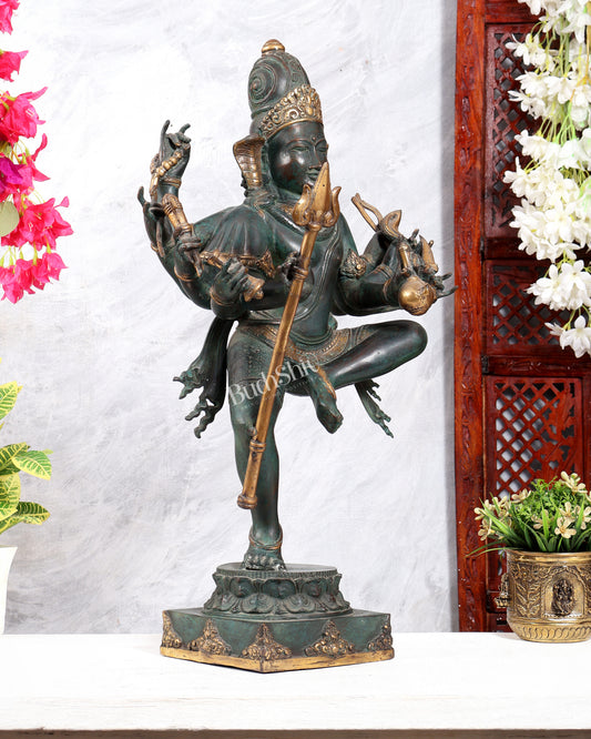 Bronze Dancing Shiva with eight arms and large trishul Sculpture – 24 inch