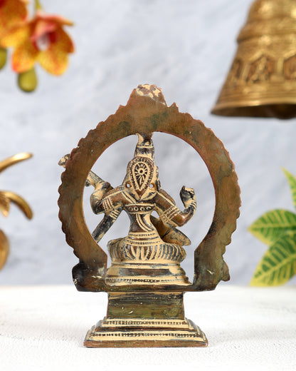 Brass Traditional Goddess Saraswati Idol – Vintage Copper Sand Finish Miniature Statue (4.3 Inches)
