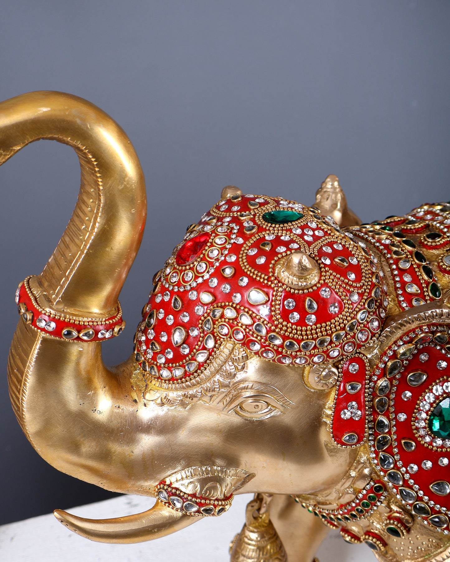 Brass Maharaja Elephant Pair – Rajasthani Meenakari & Stone Work Royal Décor Set (12.5 Inches)