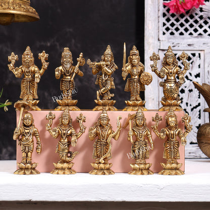 Dashavatar Set — Brass Idols on Lotus Base 5 inch