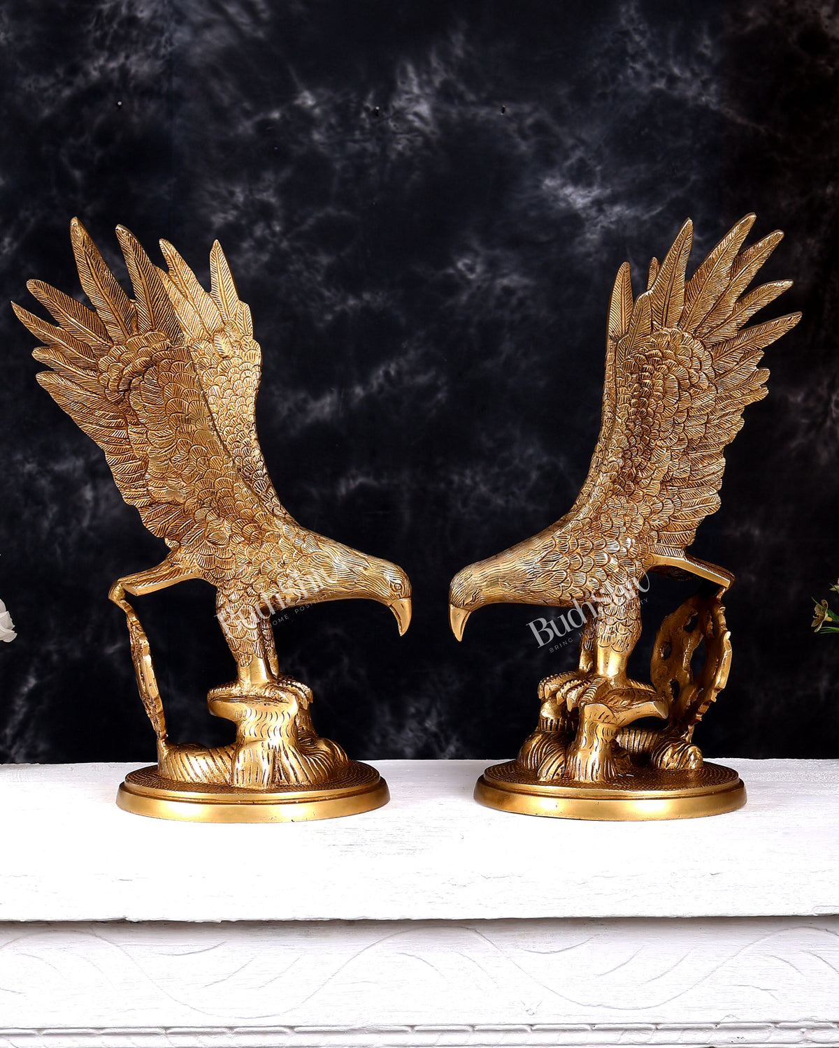 Brass Large Decorative Eagle Statue Showpiece | 15 inch golden tone Pair