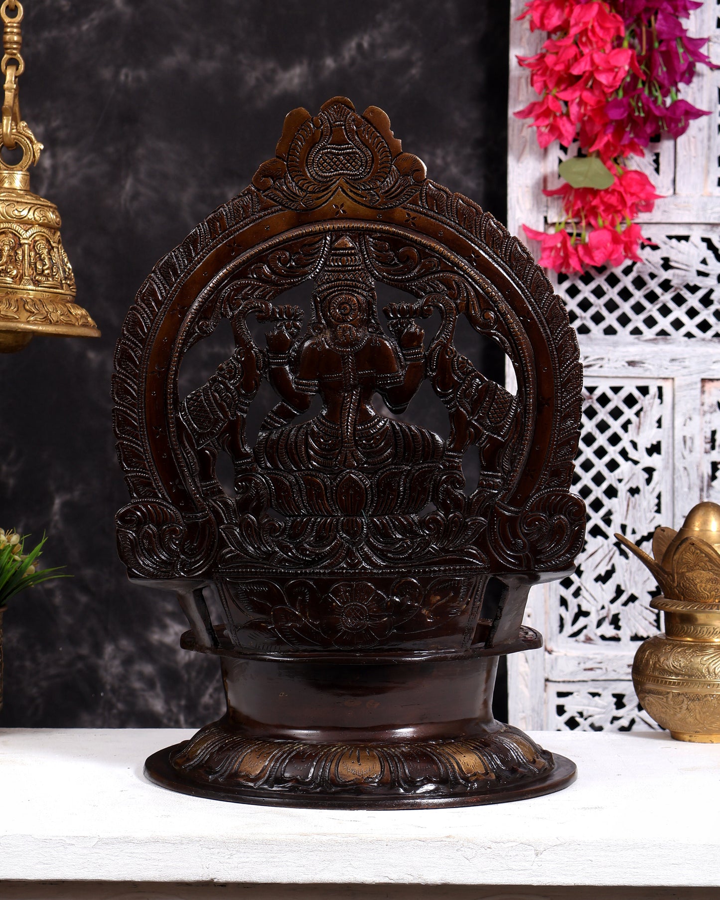 Brass Gajalakshmi oil Lamp large kamatchi vilakku - 17 Inch dual tone