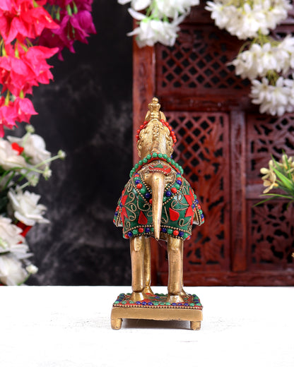 Brass Horse Standing Showpiece Statue floral stonework 7.5"