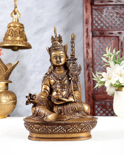 Brass Guru Rinpoche (Padmasambhava) Buddhist Guru Idol 9 inch